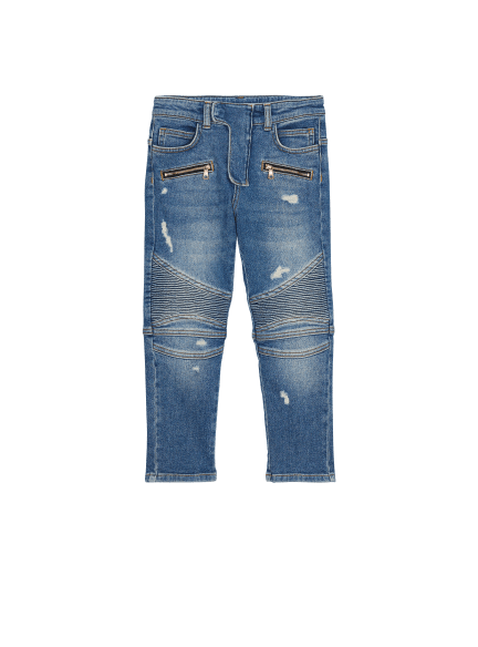 Blue denim biker jeans