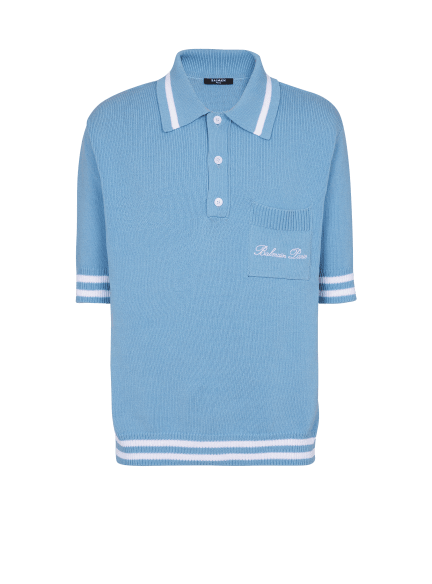 Wool polo shirt with Balmain Signature embroidery 