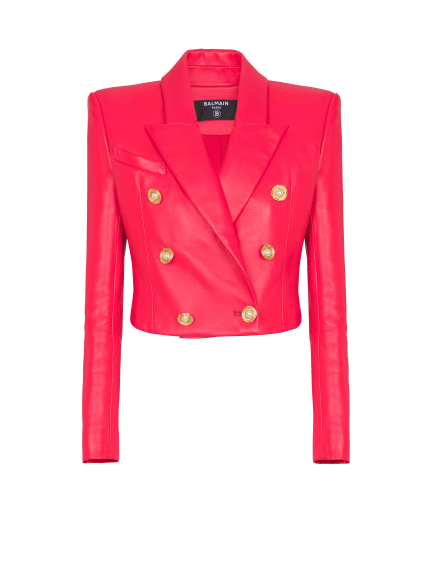 Cropped lambskin 6-button jacket