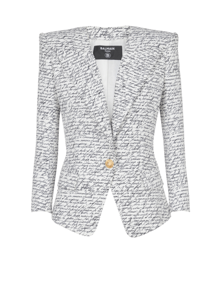 1-button jacket with "Love Letter" print