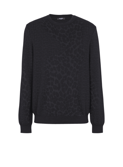 Monogram knit and leopard pattern jumper