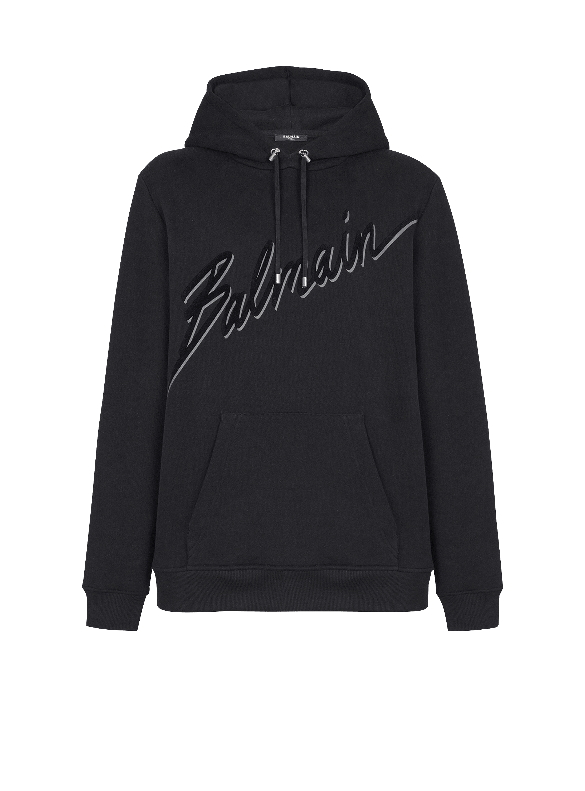 Balmain Lettre 플록 디테일 후디