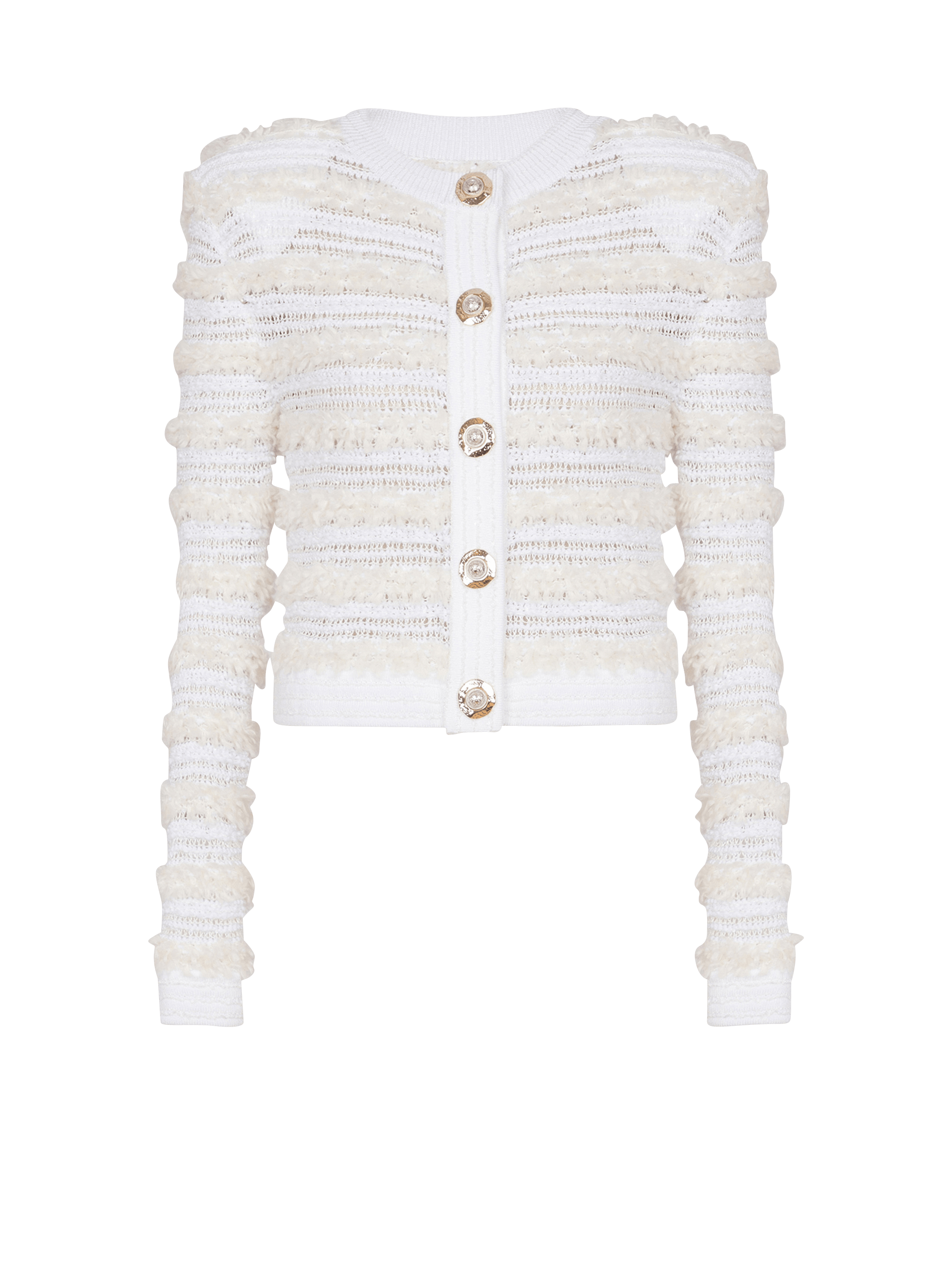 Long-sleeved tweed-effect knit cardigan