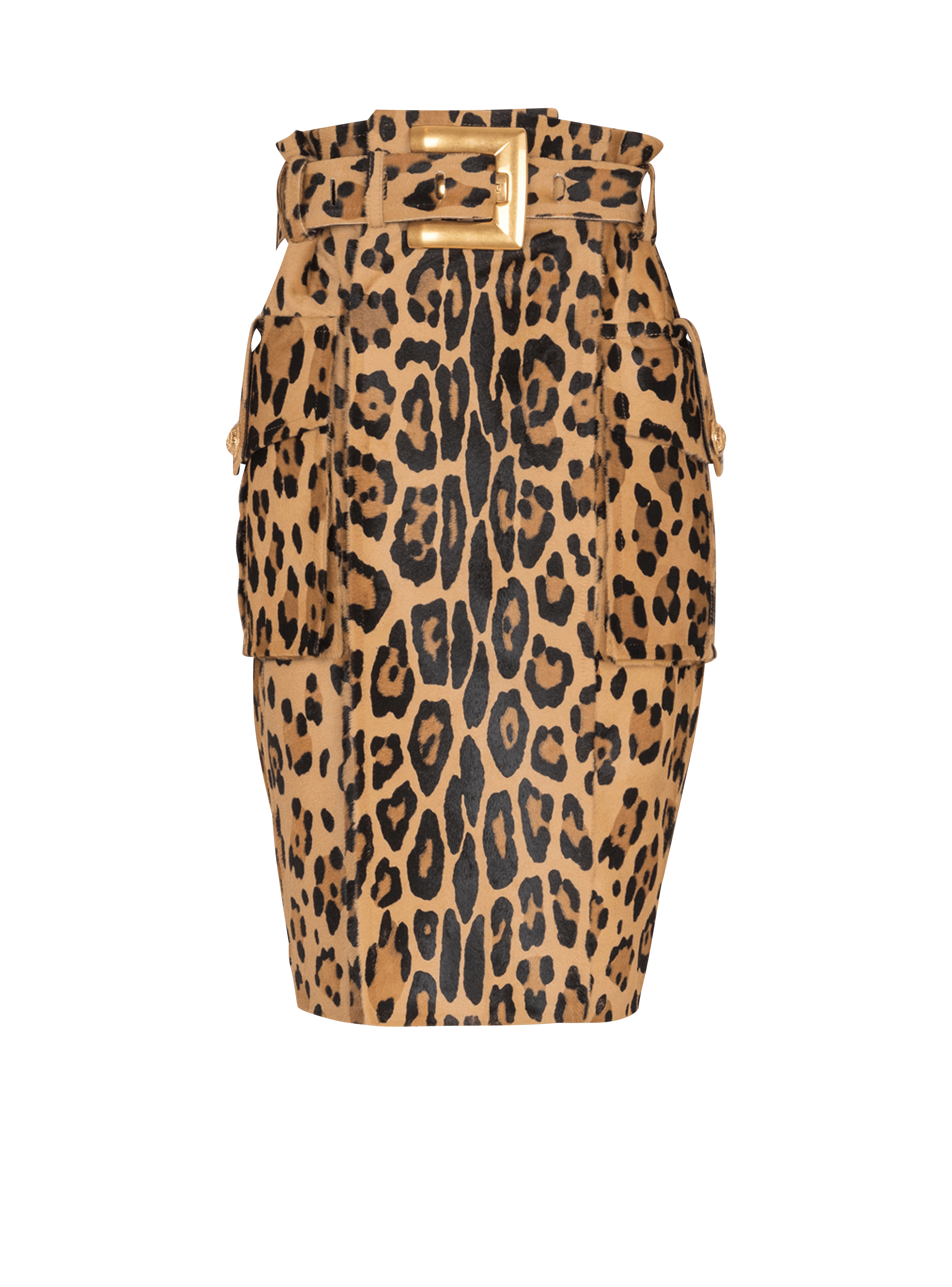 Falda midi de piel efecto pony con estampado de leopardo
