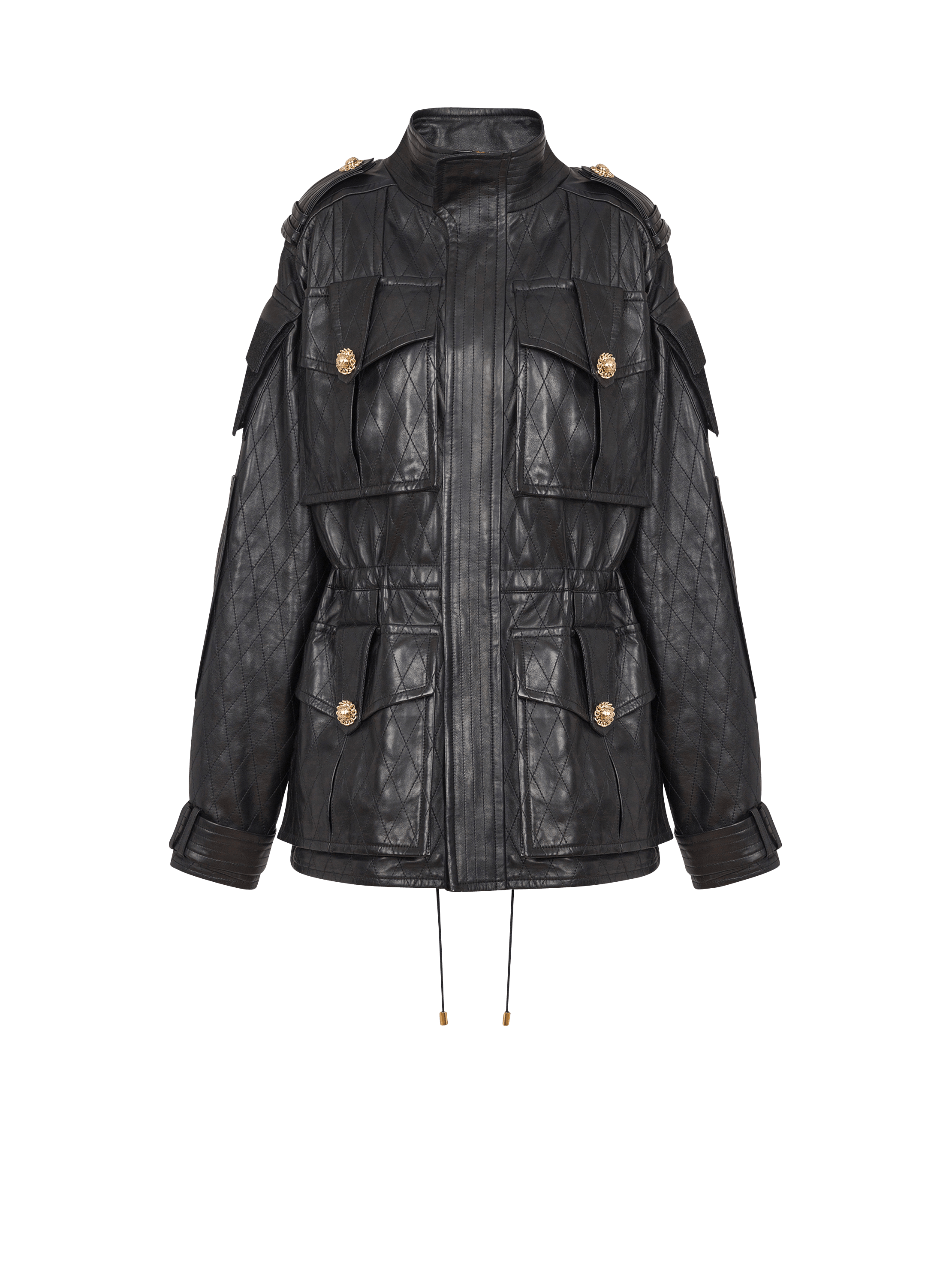 Lambskin leather parka with topstitched Diamond pattern
